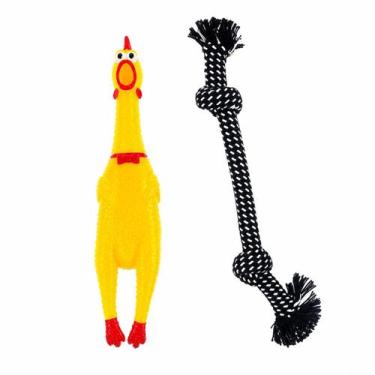 Imagem de Kit Brinquedo Pet Galinha E Corda Para Cachorros Mordedor - Elite