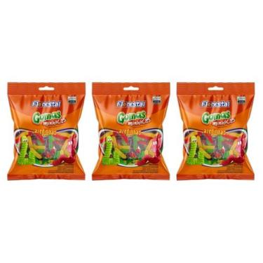 Imagem de Kit 03 Bala Goma Minhocas Azedinhas Florestal 65G