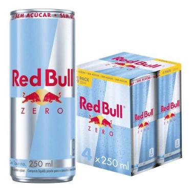 Imagem de Pack De 4 Latas Red Bull Energético, Zero, Sem Açúcar, 250ml