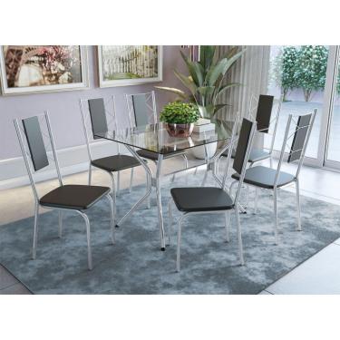 Imagem de Conjunto de Mesa de Cozinha com 6 Cadeiras Bianca Preto e Cromado