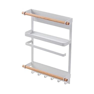 Imagem de Carrinho de cozinha com ímã para armazenamento de geladeira, rack de metal para armazenamento de cozinha, pode pendurar lenços, pode armazenar tanques de armazenamento de vegetais para cozinhas (cor: estilo B, branco)