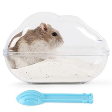 Imagem de BUCATSTATE Recipiente de banheiro de areia para hamster grande de plástico transparente com conjunto de colher para acessórios de gaiola de pequenos animais de estimação (transparente, médio)