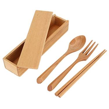 Imagem de Colher de madeira portátil, talheres de madeira reutilizáveis, para funcionários de escritório, estudantes em acampamento, piqueniques, viagens