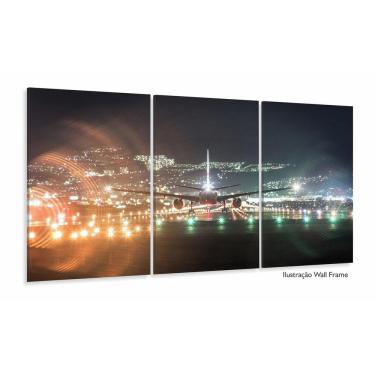 Imagem de Quadro Decoração Avião Decolando 3 Peças 120x60 em tecido
