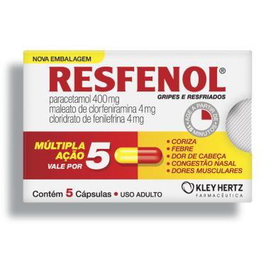 Imagem de Resfenol Paracetamol 400mg + Cloridrato Fenillefrina 4mg + Maleato de Clorfeniramina 4mg 5 cápsulas 5 Cápsulas