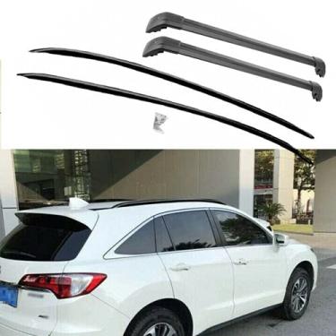 Imagem de 4 peças de barras transversais de trilho de teto de alumínio preto suporte de barra lateral barras transversais adequadas para Acura RDX 2012-2018