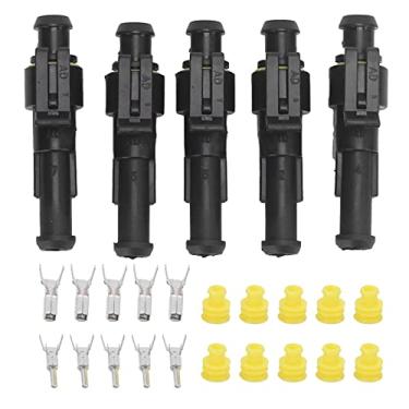 Imagem de Junta de fio elétrico, 5 peças de conector de fio elétrico de 1 pino, super vedação, preto para carro, caminhão, motocicleta, navio