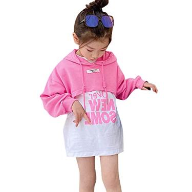 Imagem de Camiseta infantil infantil infantil menina letra princesa vestido top manga longa cobertor com correspondência (rosa, 3-4 anos)