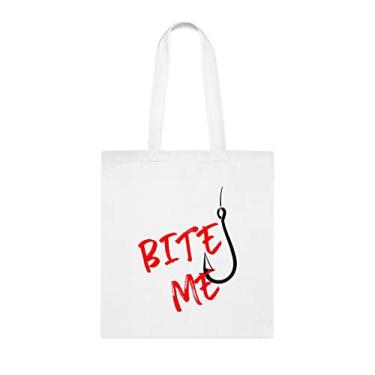 Imagem de Bite Me, Bite Me Tote Presente, Bite Me, Bolsa de Ombro Bite Me, Sacolas Reutilizáveis Bite Me, Cesta de Natal de Aniversário, Ideia de Presente Para Ela, Presente Para Ele, Bolsa Feminina, Branco