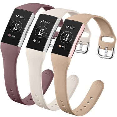 Imagem de GEAK Compatível com Fitbit Charge 4 Bands/fitbit Charge 3 bandas para mulheres, pulseira de substituição de silicone macio e fino para Fitbit Charge 3/Charge 3SE/Charge 4 bandas mulheres, pequena luz estrela/violeta/chá leite