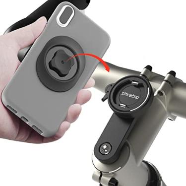 Imagem de Suporte de celular para bicicleta, suporte de celular para mountain bike com adaptador, suporte de alumínio para bicicleta MTB Road Bike Stem, braçadeira universal de desconexão rápida com trava ultra integrada para iPhone Samsung