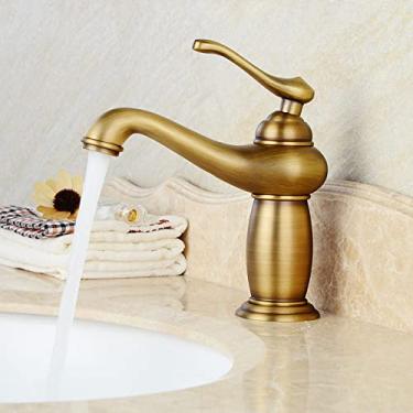 Imagem de Bacia antiga é uma torneira preta com um único punho torneiras de banheiro de bronze torneira de bacia de água quente e fria, E