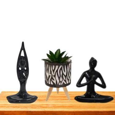 Imagem de Decoração kit estatueta com mini vaso cachepot 3 peças