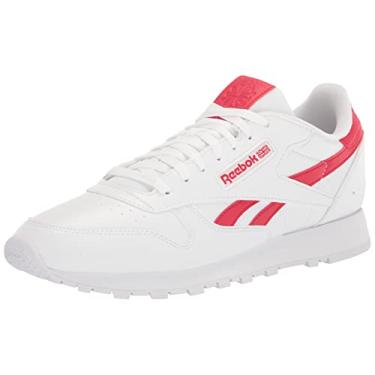 Imagem de Reebok Tênis de couro clássico unissex para adultos, Coleção vegana/branco/vermelho vetor, 13.5 Women/12 Men