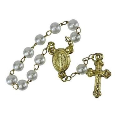 Imagem de 50 Mini Terços Branco Com Dourado Para Lembrancinha Batizado - Sjo Art