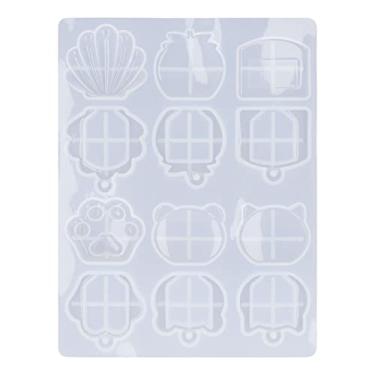 Imagem de Molde de Capa de Chave de Resina ReutilizáVel 6 Formas de Silicone Chaveiro Molde de Resina Moldes de Resina Chaveiro de Silicone Chaveiro Kit de Fabricação de Chaveiro para Decoração de Carro