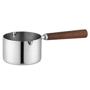 Imagem de UPTALY 1 peça de aquecedor de manteiga de 250 ml com cabo de madeira (8 cm), pote de leite de aço inoxidável com balança, pequenos jarras de leite, mini jarra de café com bico, caldeira de ovos, panela de cabo de madeira