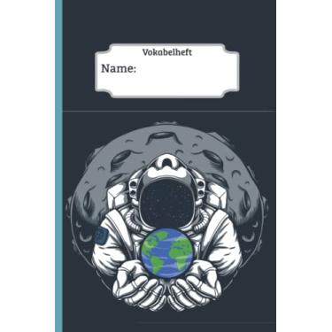 Imagem de Vokabelheft Astronaut und Erde blau: drei Spalten, liniert, für alle Sprachen DIN A5