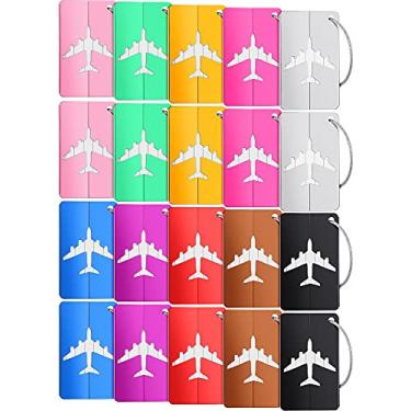 Imagem de 20 peças de etiquetas de bagagem de metal etiquetas de bagagem de alumínio etiquetas de mala de viagem com cartões de identificação etiquetas coloridas porta-cartões com laços de aço inoxidável