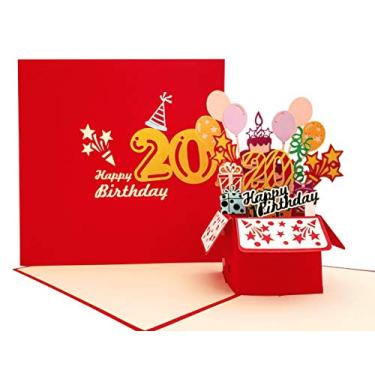 Imagem de iGifts And Cards Happy 20th Red Birthday Party Box 3D Pop Up Cartão de felicitações - Vinte, Incrível, Balões, Presentes, Único, Celebração, Feliz Cumpleaños, Parabéns, Divertido