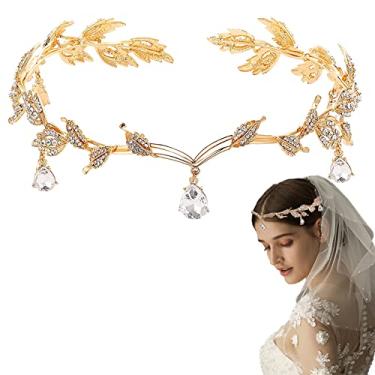 Imagem de Tiaras e coroas de casamento elegantes de folha de strass Tiara com pingente de cristal para noiva dama de honra aniversário coroa acessórios cosplay para mulheres, 6.3inch, Strass