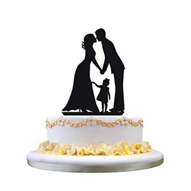 Imagem de Silhueta de bolo de casamento noivo beijo noiva com filha pequena