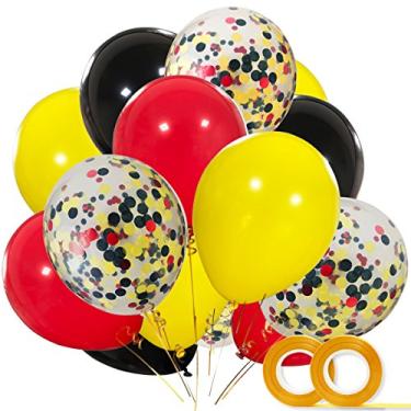 Imagem de Balões coloridos para mouse pacote com 40, balões de látex vermelho preto amarelo de 30,5 cm com balão de confete para chá de bebê, decoração de festa de aniversário, suprimentos com fita