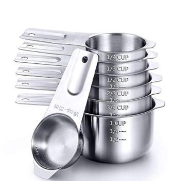 Imagem de Copos de medição, copo medidor de aço inoxidável, copo medidor de grau alimentício para cozinhar e assar na cozinha (conjunto com 7)