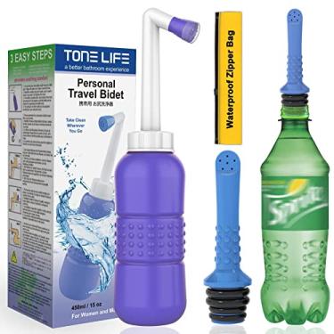 Imagem de Pacote com 2 peças de bidê portátil de 450 ml + bidê de mochila azul, frasco peri para cuidados pós-parto e perineal, frasco spray para limpeza e recuperação perineal