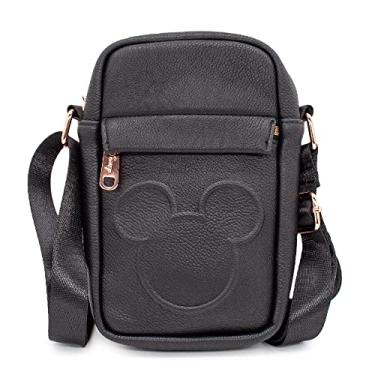 Imagem de Bolsa da Disney com fivela, corpo cruzado, cabeça do Mickey Mouse em relevo, preto, couro vegano