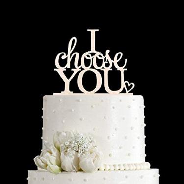 Imagem de Topo de bolo de casamento I Choose You para decoração de casamento/noivado/festa de casamento, acrílico prateado espelhado