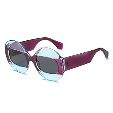Imagem de Óculos de sol redondos de retalhos exclusivos para mulheres moda chique óculos de sol feminino gradiente sexy óculos de sol gafas, azul roxo cinza, tamanho único