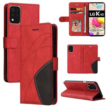 Imagem de Capa carteira para LG K42 e LG K52, compartimentos para porta-cartão, capa de poliuretano de luxo anexada à prova de choque TPU com fecho magnético com suporte para LG K42 e LG K52 (vermelho)