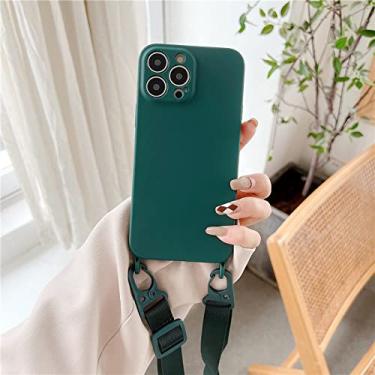 Imagem de Colar tiracolo de cor sólida de luxo Cordão Estojo macio para iphone 13 12 11 Pro Max XR X XS 7 8 plus SE 3 Capa MiNi, DRAK GREEN, Para iPhone 7plus,8plus