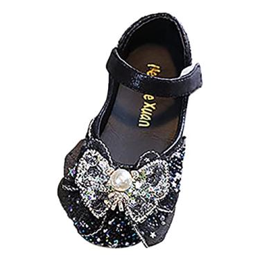 Imagem de Sapatos casuais de outono para bebês e meninas com sola grossa sapatos de couro para dança sapatos Mary Jane para meninas, Preto, 18-24 meses