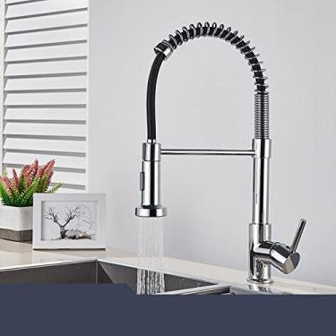 Imagem de Torneira para pia de cozinha preta fosca Torneira de cozinha rebatível Torneira misturadora de manípulo único Torneira misturadora com rotação de 360°, cromada