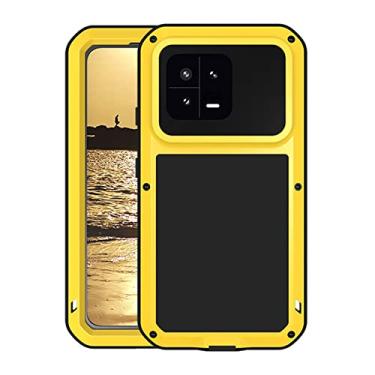 Imagem de KVIBEO Capa para Xiaomi 13/13Pro, suporta capa de carregamento sem fio protetor de tela embutido grau militar à prova de choque à prova de poeira anti-impressão digital, amarelo, 13