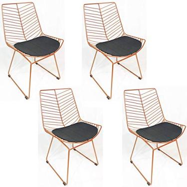 Imagem de Kit 4 Cadeiras Bertoia Retrô Cobre Assento Preto - Poltronas do Sul