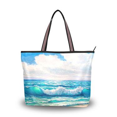 Imagem de Bolsa de ombro feminina My Daily Sea And Wave with Blue Sky Painting grande, Multi, Medium