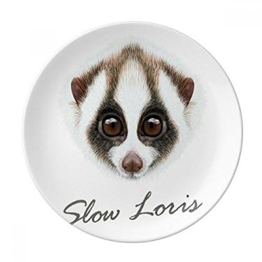 Imagem de Prato decorativo de porcelana Salver com olhos grandes branco marrom Loris Animal Prato de jantar
