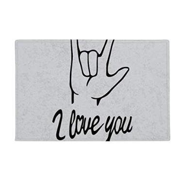 Imagem de DIYthinker Black I Love You Tapete para porta de banheiro antiderrapante com gesto personalizado