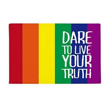 Imagem de DIYthinker Tapete para porta de banheiro Live Your Truth LGBT com bandeira de arco-íris antiderrapante