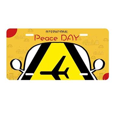 Imagem de DIYthinker Símbolo de aviso amarelo preto avião triângulo placa placa de carro decoração dia da paz