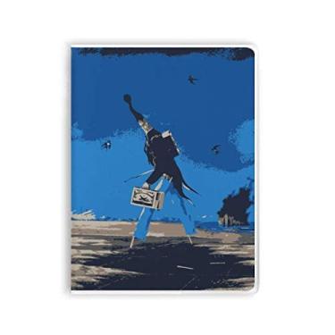 Imagem de Caderno de ilustração grotesca com fundo azul de desenho animado capa de goma Diário capa macia