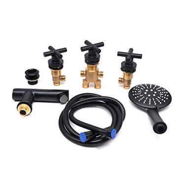 Imagem de Conjunto de 3 peças divididas para banheira de jacuzzi preto fosco, misturador de banheira de massagem, torneira de desviador de 2 vias, cabeça de chuveiro e entrada de cachoeira, mistura de água quente fria cromada, com tubo de chuveiro de 1,5 m