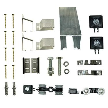 Imagem de Kit p/Porta de Correr 4 Roldanas 4 Suportes - Trilho 1,60 M - Portas até 82cm - Alumínio Natural