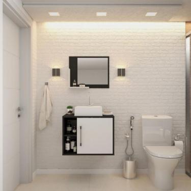 Imagem de Conjunto para Banheiro Gabinete com Cuba Q32 e Espelheira Soft 600  Preto Ônix com Branco