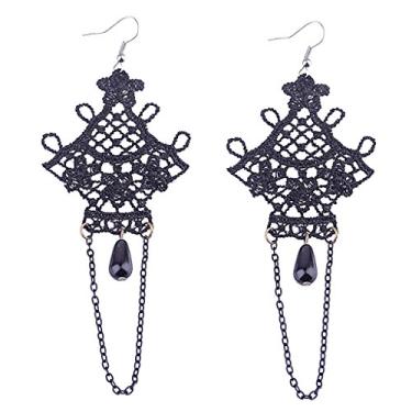 Imagem de 1 par de brincos longos de borla gótica de renda feminina gancho feminino