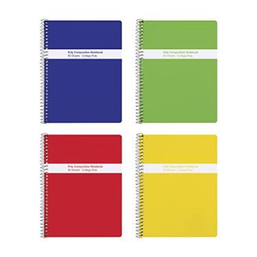 Imagem de Oxford Cadernos de composição espiral, pacote com 4, capas de poliéster, papel pautado universitário, 24 x 19 cm, 80 folhas, cores primárias sortidas (64949)
