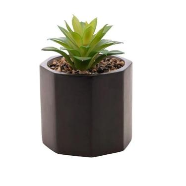Imagem de Cachepot de Cimento C/Suculenta Geometrico Preto 7,5cm 61571 - Wolff